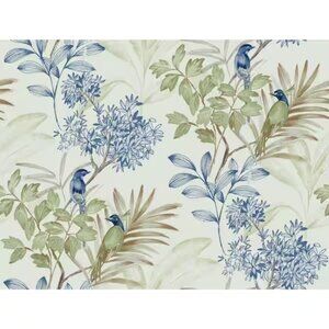 York Premium Peel and Stick Wallpaper Handpainted Songbird Green & Blue 45 Sq Ft